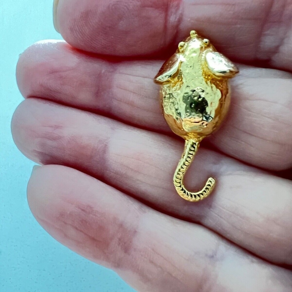 NWT Vintage 70s Mimi Di N Signed Mice Statement Earrings Gold